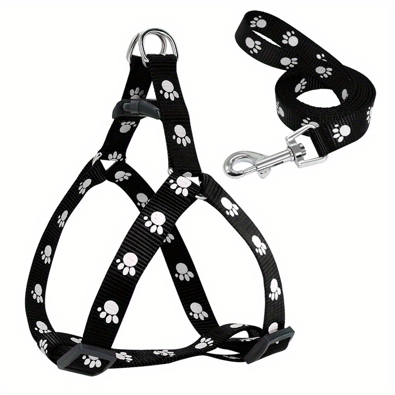 E-shop Verstellbares Nylon-Hundegeschirr und Leinen-Set - Bequeme Passform mit Pfotenabdruck-Design für kleine bis mittelgroße , Langlebiges & Weiches