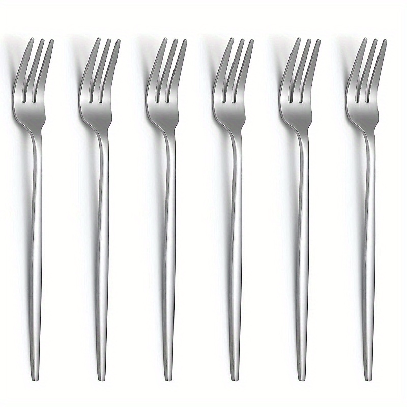 Juego de 6 tenedores de acero inoxidable, tenedores de mesa, 8 pulgadas,  plateado, aptos para lavavajillas