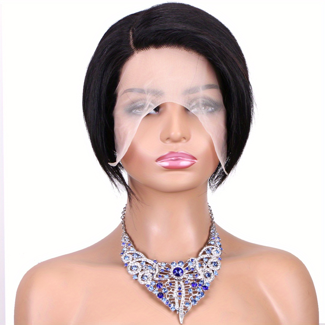 Sleek and Stylish 13x1 Lace Front Human Hair Pixie Cut Wig with T Part -  Perfect for Short Hair Styles and Side Parting