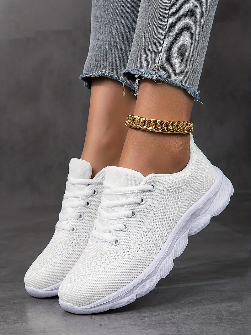 womens spring and summer fashion white casual shoes fly woven non slip comfortable light breathable solid color sneakers details 1