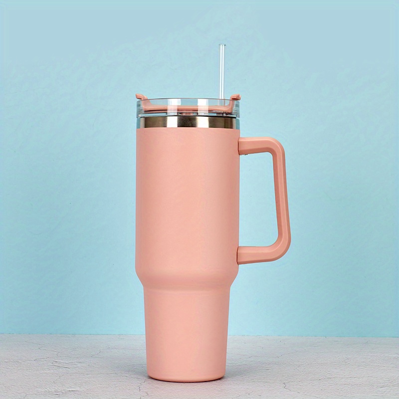 One 40oz Stainless Steel Water Bottle/coffee Mug With Handle And Straw Lid,  1200ml Reusable Insulated Travel Cup Holder, Simple Modern Design. A  Friendly Gift For Women.