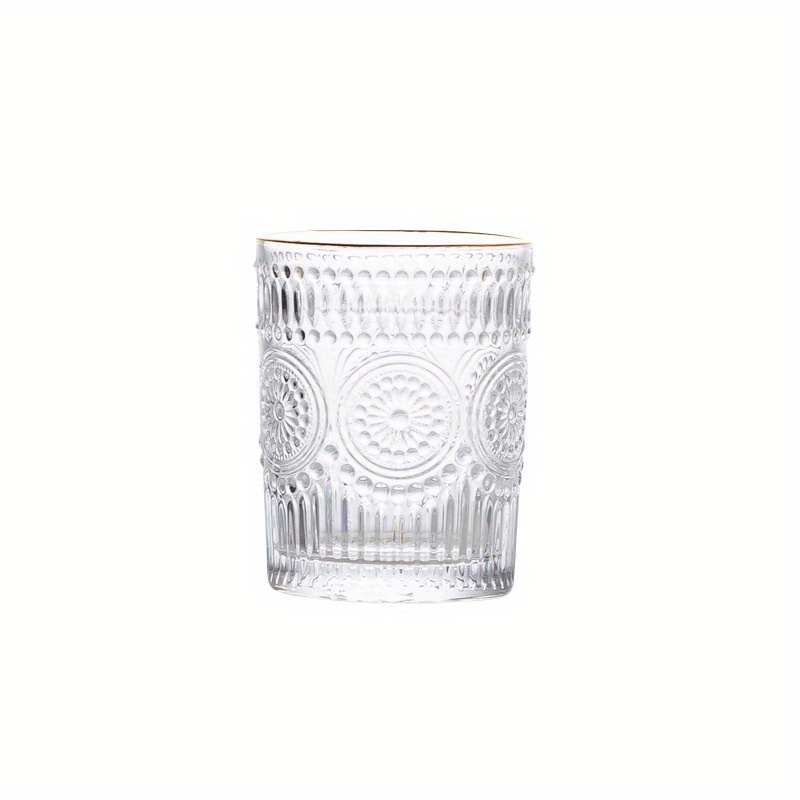 Boho Sunflower Glass Cup With Straw, Embossed Glass Water Cup