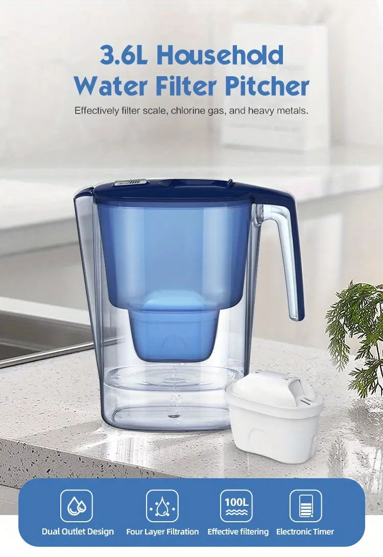 1 6pcs household water purifier system portable 3 6l water filter pitcher with filter element 100l effective filtration for home kitchen drinking water activated carbon water filter pitchen jug details 0