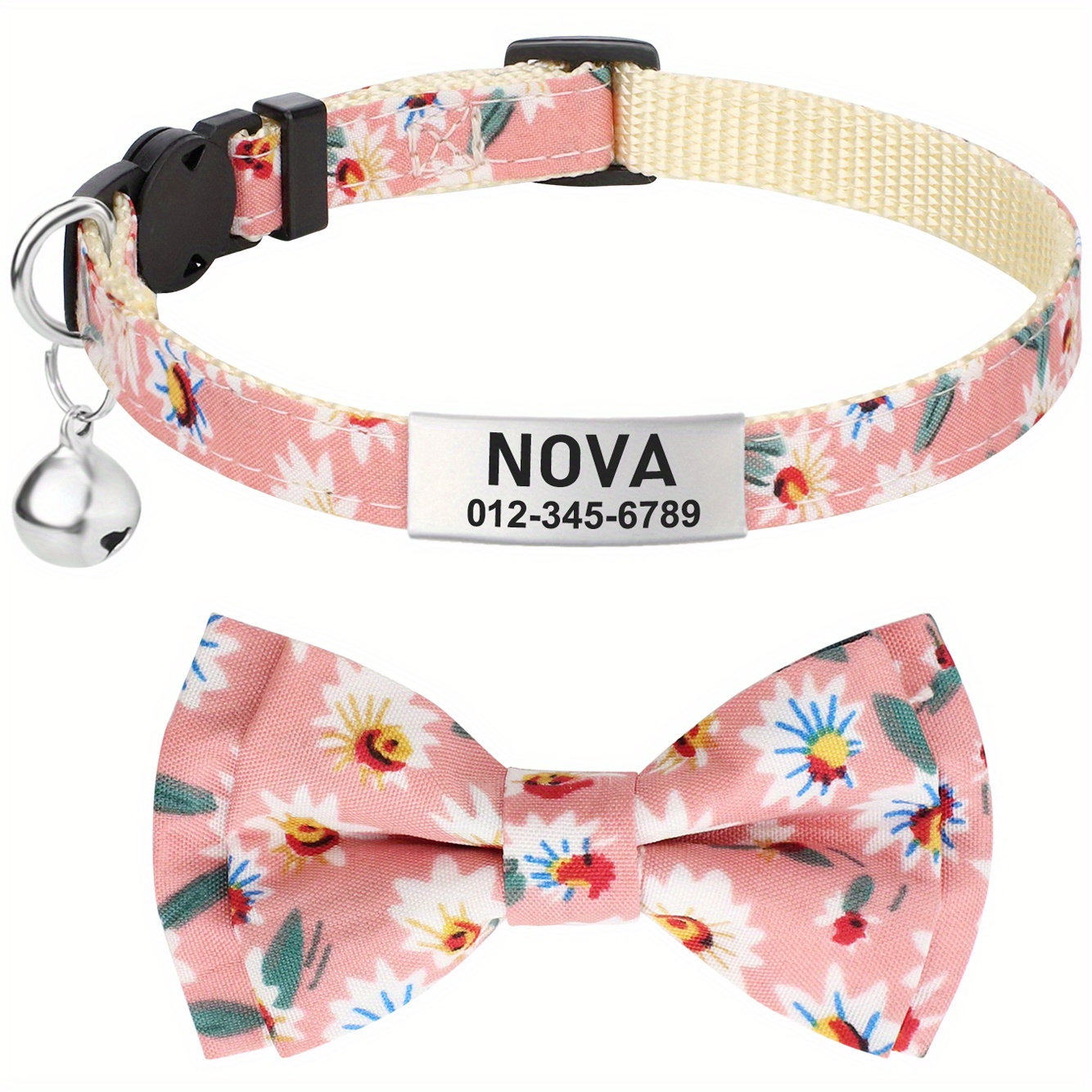 Pet Collar With Bow Tie Adjustable Cat Collar Flowers Are In Bloom