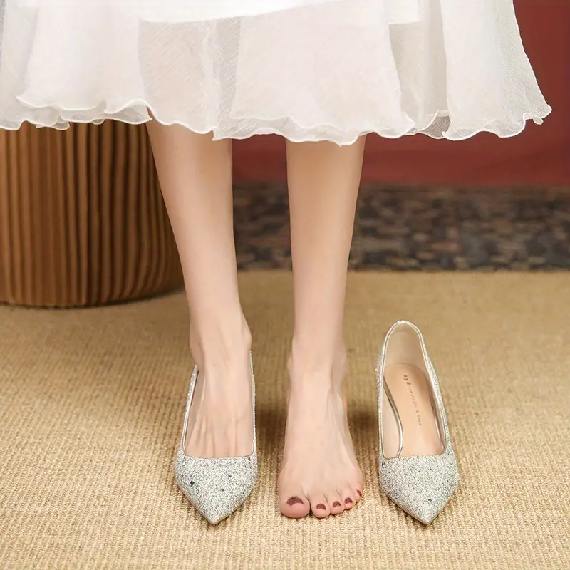 womens glitter sequins decor stiletto heels elegant pointed toe wedding shoes womens fashion outdoor pumps details 3