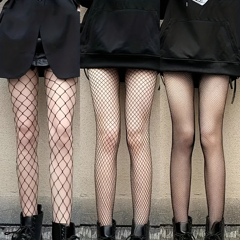 Black Gothic Cross Fishnet Tights, Jacquard Hollow Out High Waist Mesh  Pantyhose, Women's Stocking & Hosiery
