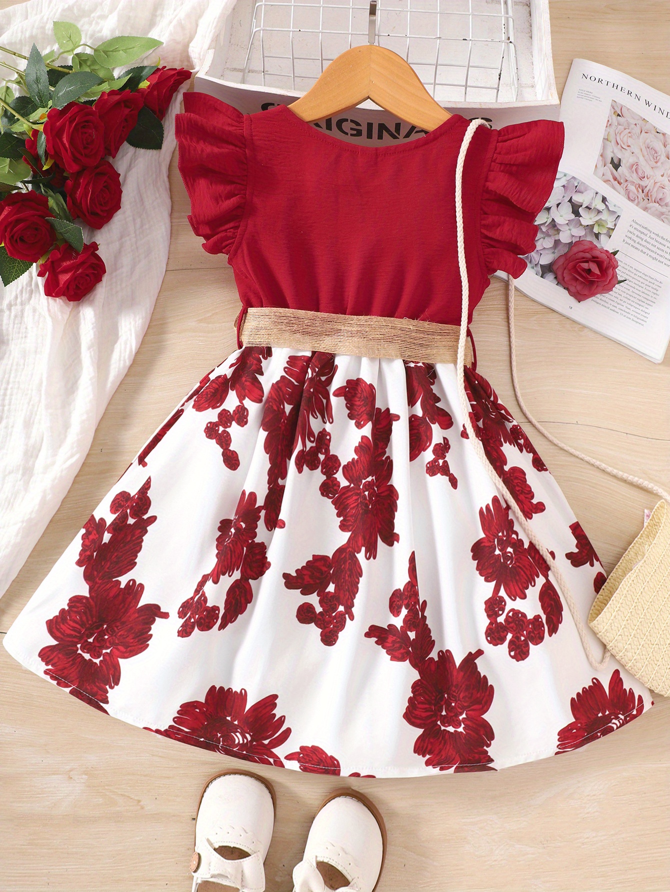 Girls Casual Dress Floral Graphic Ruffle Flying Sleeve Midi - Temu Norway