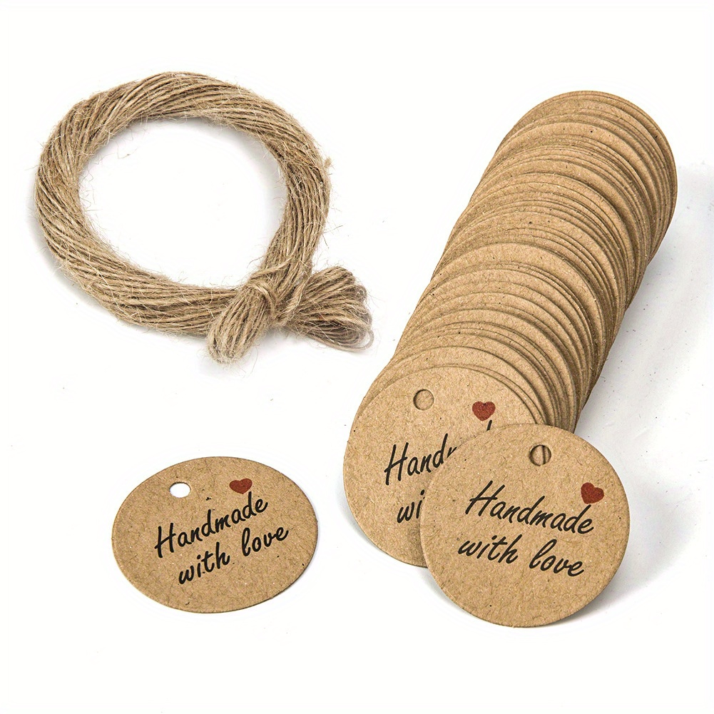 100pcs Kraft Paper Tags With Strings Handmade With Love Hang Tags