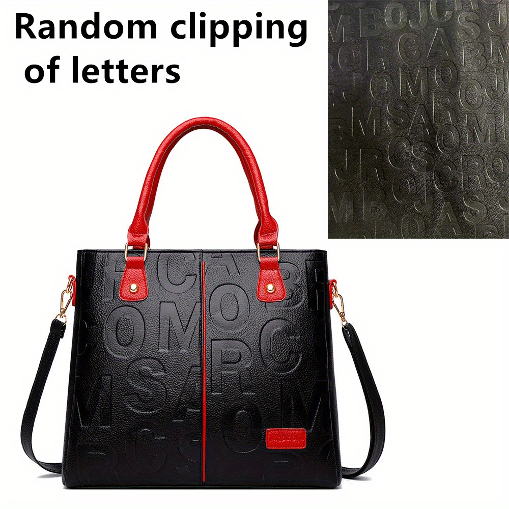 Letter Design Satchel Bag, Classic Tote Shoulder Bag, Zipper