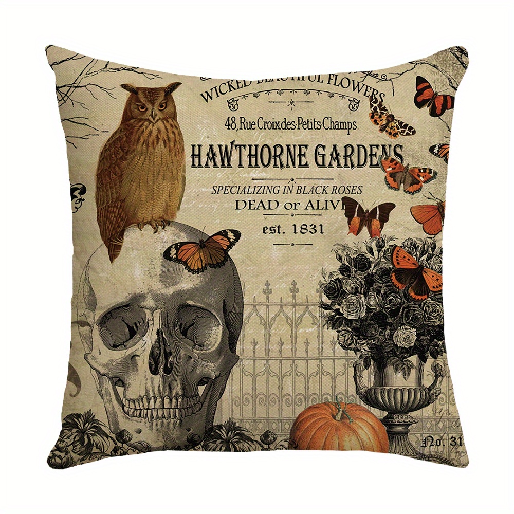 Skull and Flower Pillow Cover retro Halloween Decor Sofa 