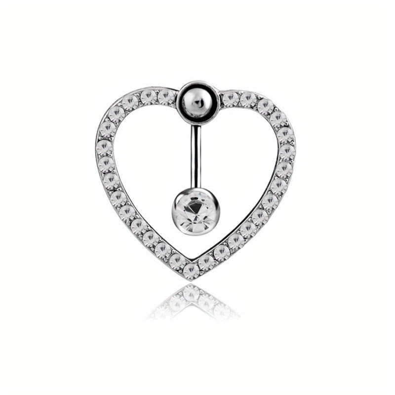 Hollow Out Love Heart Shape Belly Button Ring, Zircon Inlaid Navel Piercing