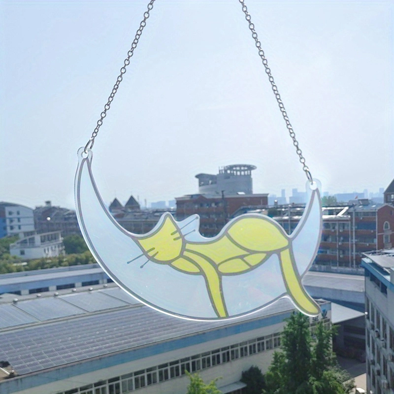 Acrylic Moon Sleeping Cat Window Decor