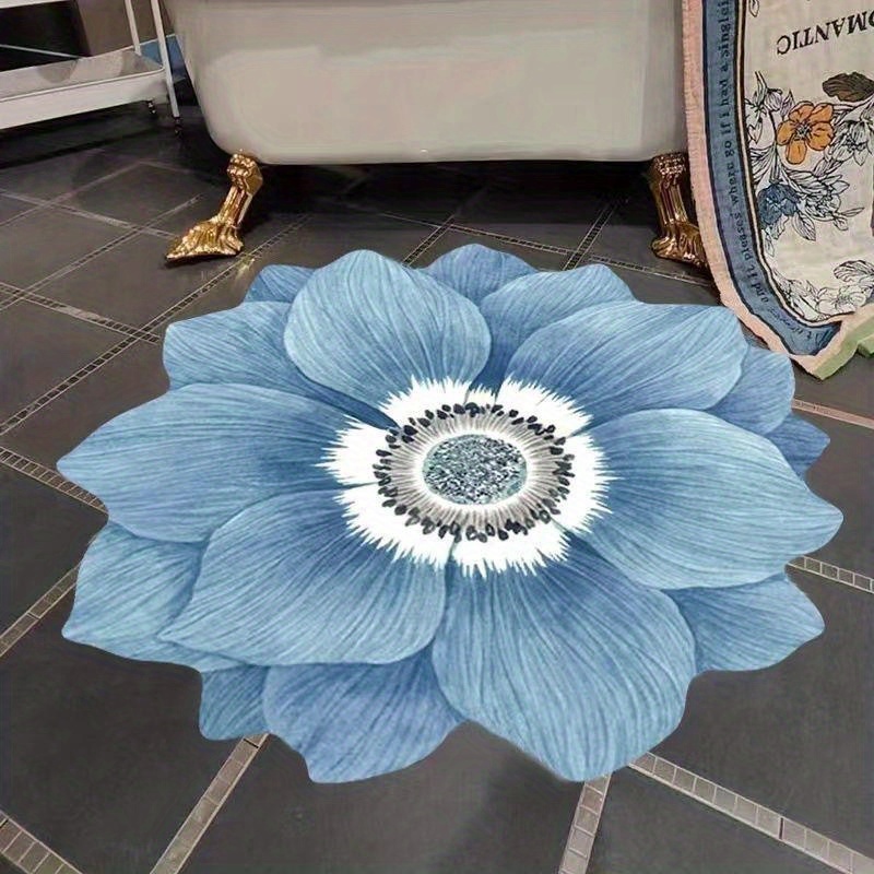 1pc 3d shaped flower floor mat non slip sofa bedroom living room carpet and pink blanket bedside rug super absorbent washable carpet for living room bedroom bathroom details 1