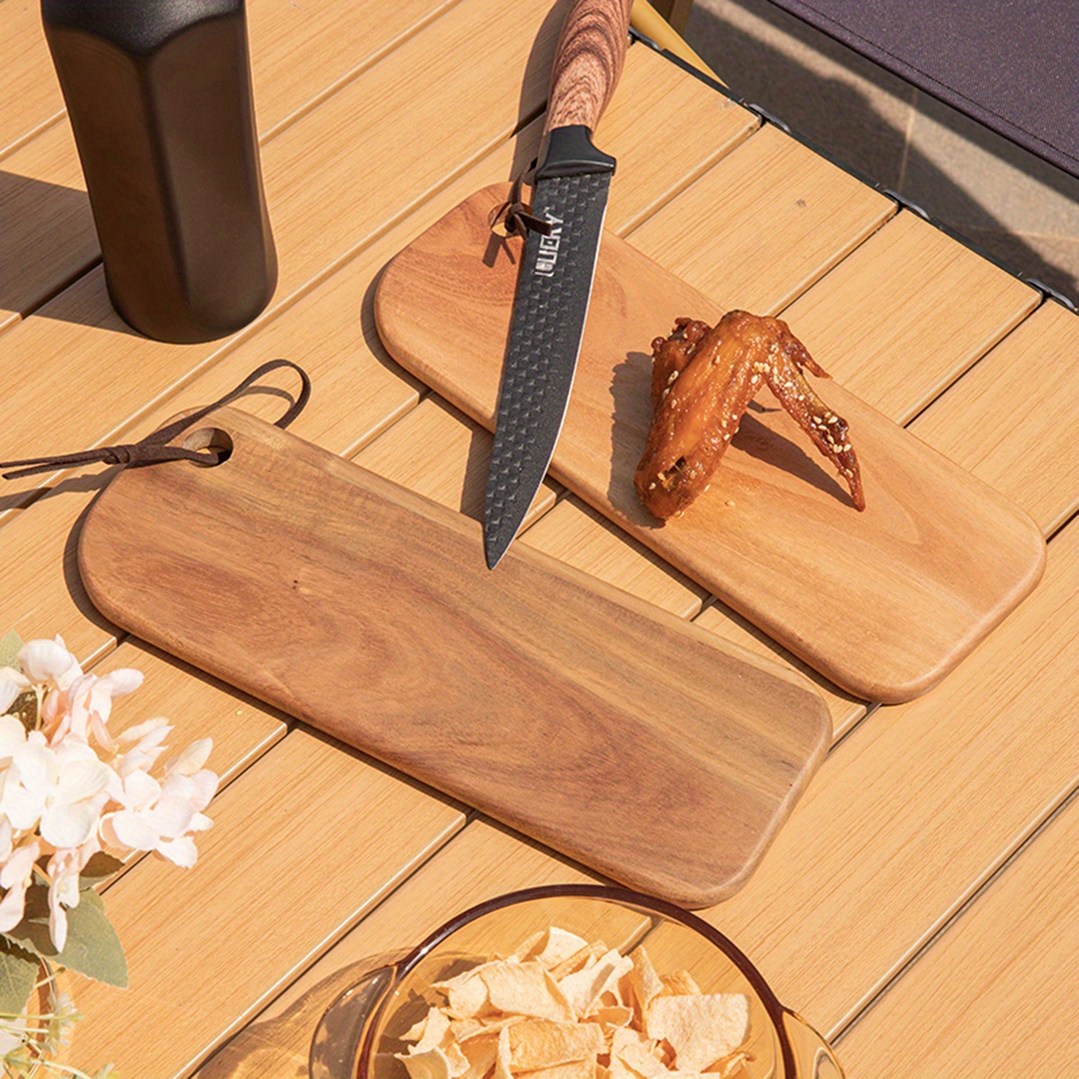 Small Wooden Cutting Board with Knife