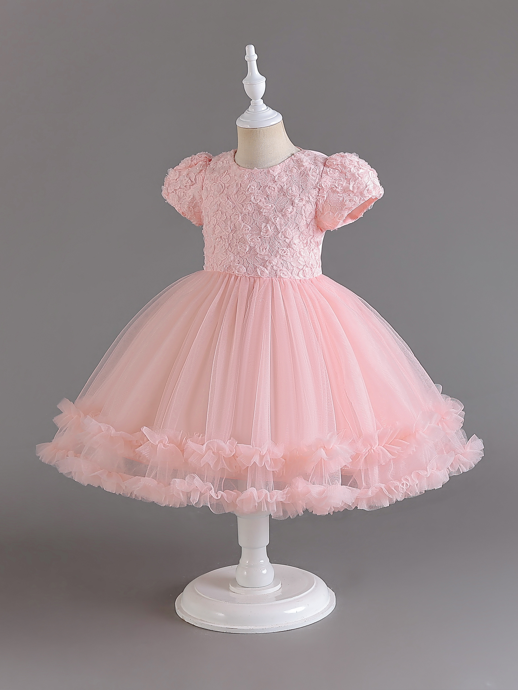 Flower Girl Cute Princess Dress Little Girl Puff Sleeve Tutu - Temu