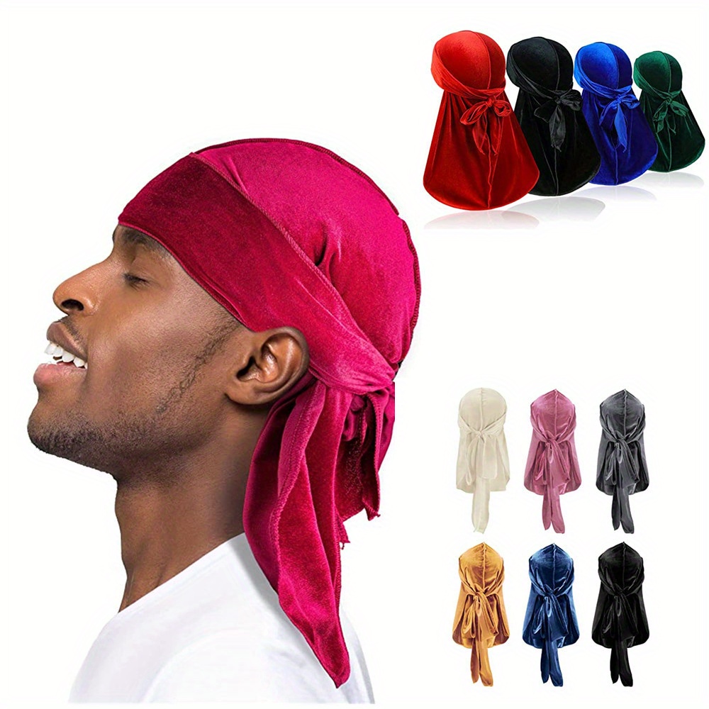 Mens Velvet Durag Get 360 Waves With Extra Long Tail For Maximum