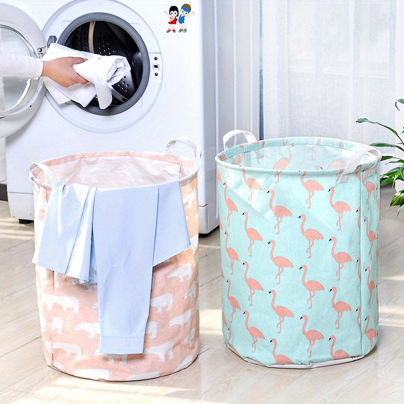 Home Cute Clothes Hamper Bag Bucket Laundry Storage Basket Washing Cotton  Linen