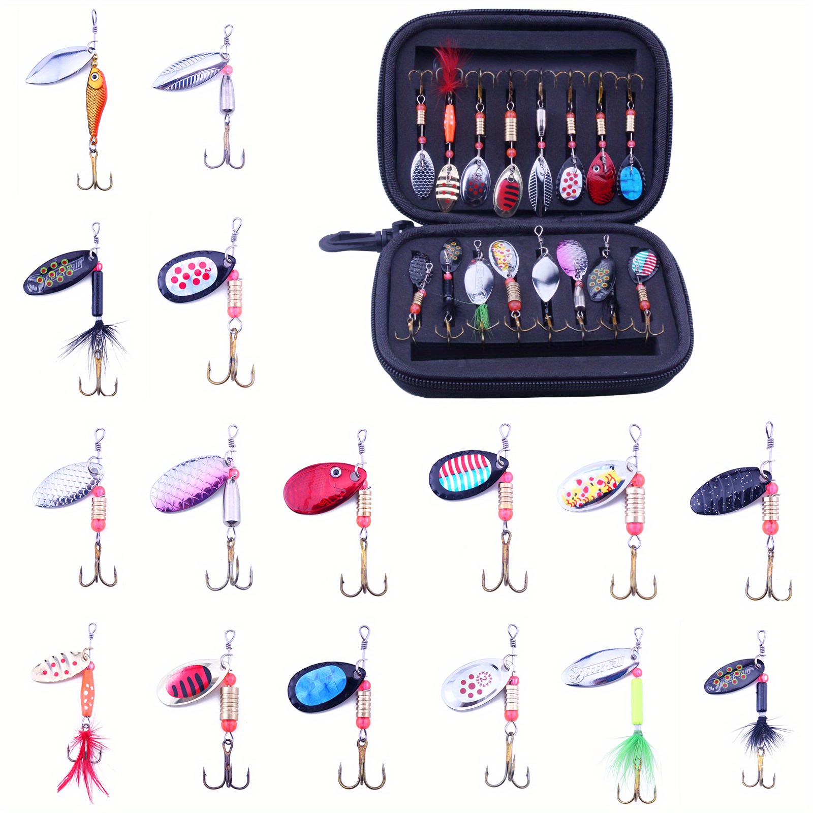 Rooster Tail Fishing Lures,16 Spinner Baits,Fishing Lures for Freshwater, Fishing Spoon,Trout Lures,Bass Lures,Spinners Fishing Lure,Hard Metal  Spinner Baits kit with Carry Bag, Spinners & Spinnerbaits -  Canada