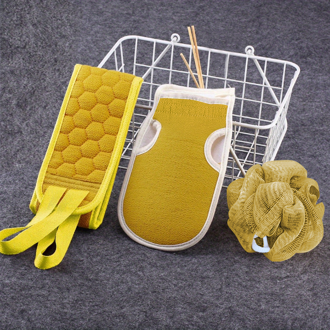 3pcs Exfoliating Bath Towel Set Bath Flower Back Scrubber Loofah Sponge