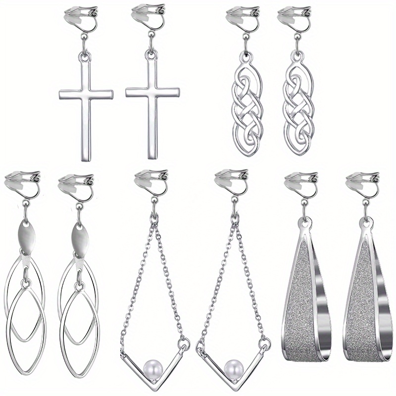 Paquete 5 Pares Pendientes Clip Plata Mujer Aretes Mujer - Temu Chile