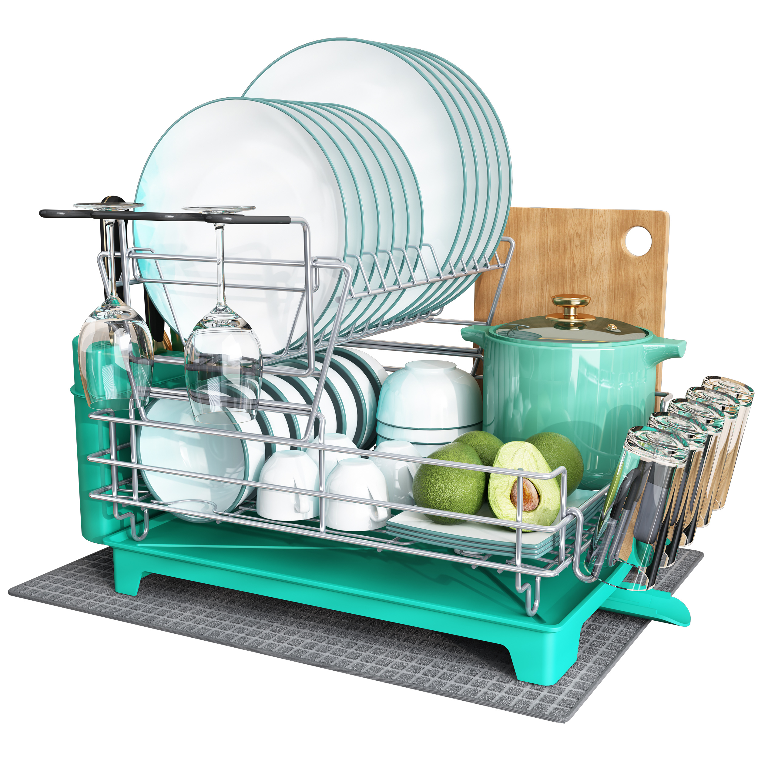 2-tier Stainless Steel Dish Drying Rack With Drainage, Wine Glass Holder,  Utensil Holder, And Extra Drying Mat - Perfect For Countertop Dish Strainer  Shelf, Tableware Sorting And Storage Stand - Home Organization