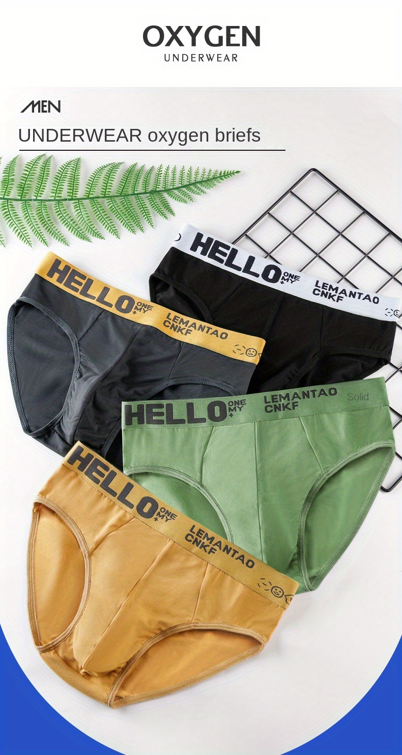 Men's Fashion Letters Print Hello Soft Comfortable Briefs - Temu