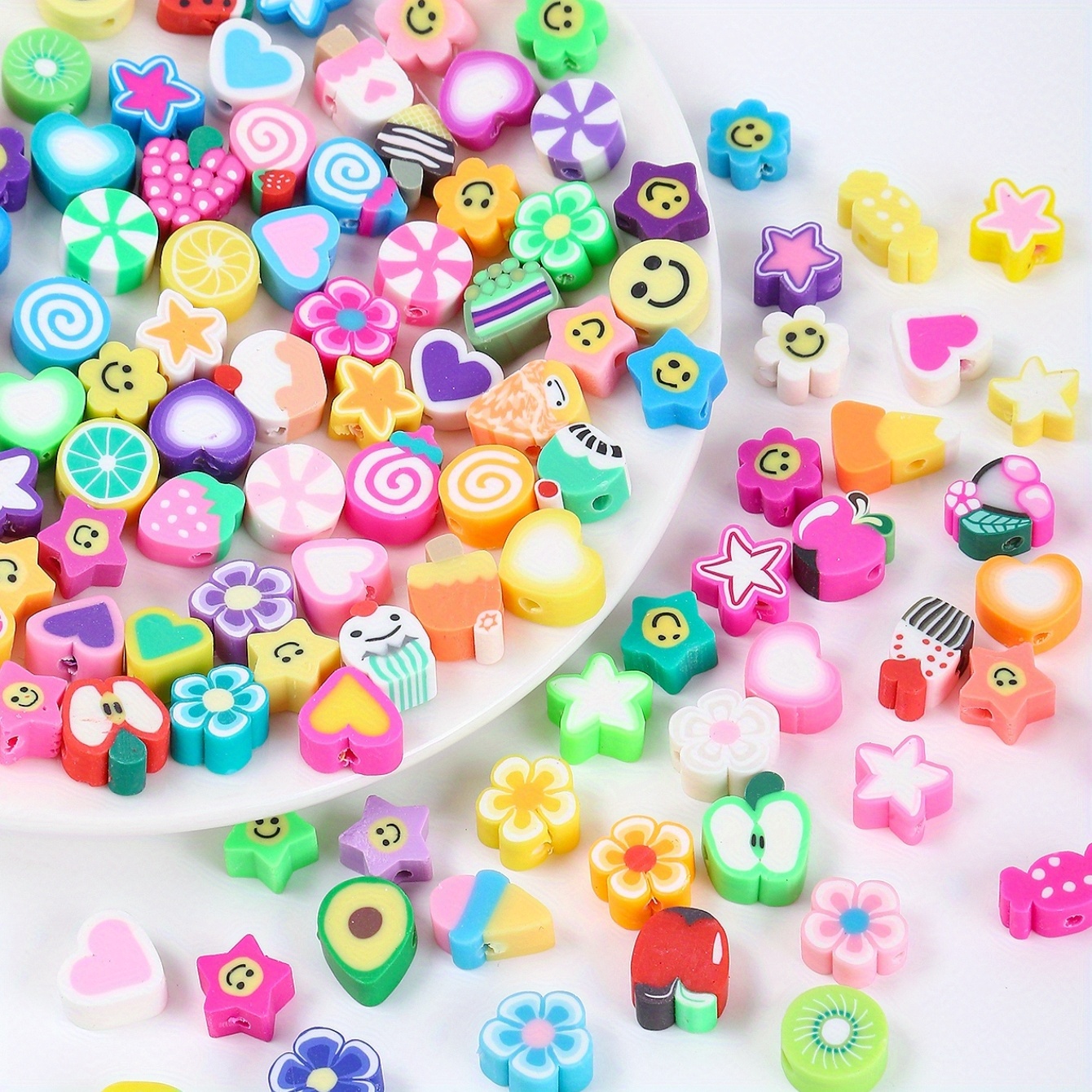 360PCS Fruit Flower Polymer Clay Beads, Cute Smiling Heart Mushroom Clay  Beads Charms for Jewelry Necklace Earring Making, DIY Bracelet Making Kit