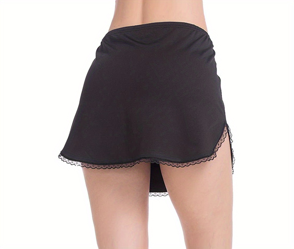 Foral Lace Trim Solid Skirt Sexy Side Split Stretch - Temu
