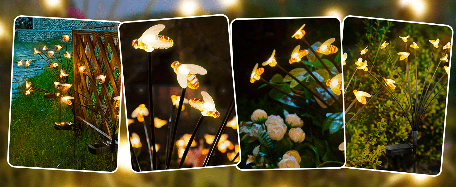 1pc solar garden lights solar bee firefly lights with 2 lighting mode sway by wind waterproof solar decorative lights solar outdoor lights for yard patio walkway decoration warm white color details 3