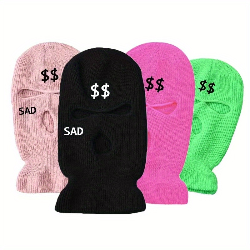 3 Holes Embroidered Ski Mask sad Dollar Sign Knitted Hat - Temu