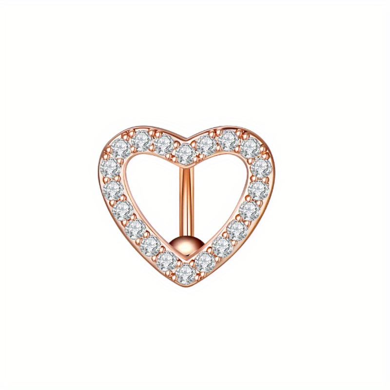 Hollow Out Love Heart Shape Belly Button Ring, Zircon Inlaid Navel Piercing