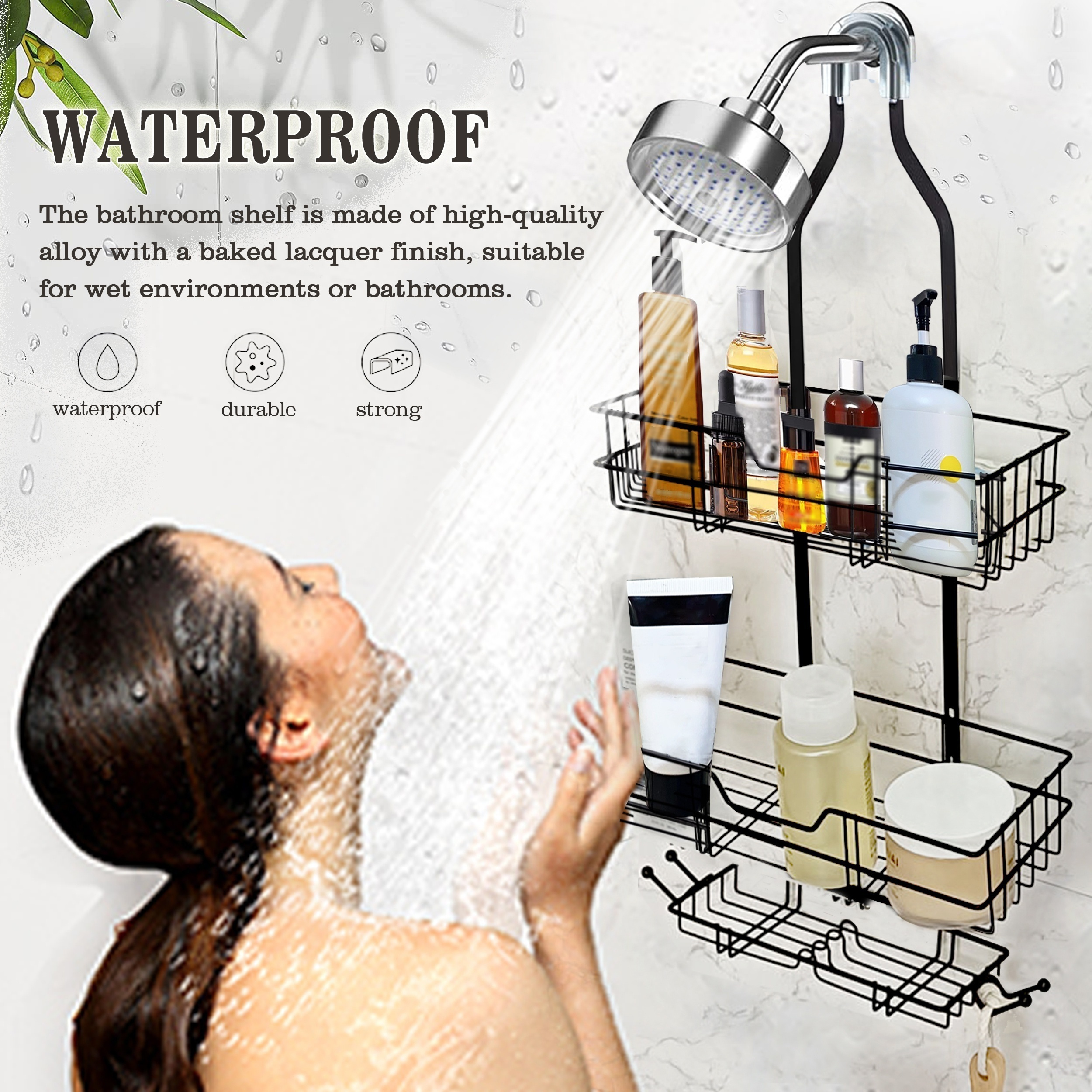 TreeLen Organizador de ducha colgante sobre cabezal de ducha, colgador de  ducha negro para champú y jabón de afeitar