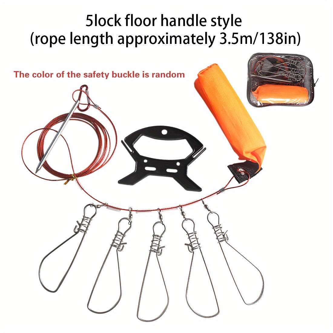 Techson Fish Stringer Kit, Portable Live Fish Large Buckle Lock, Stainless  Steel Fishing Gear Accessories, Including 10 Snaps, Float, Plastic Handle