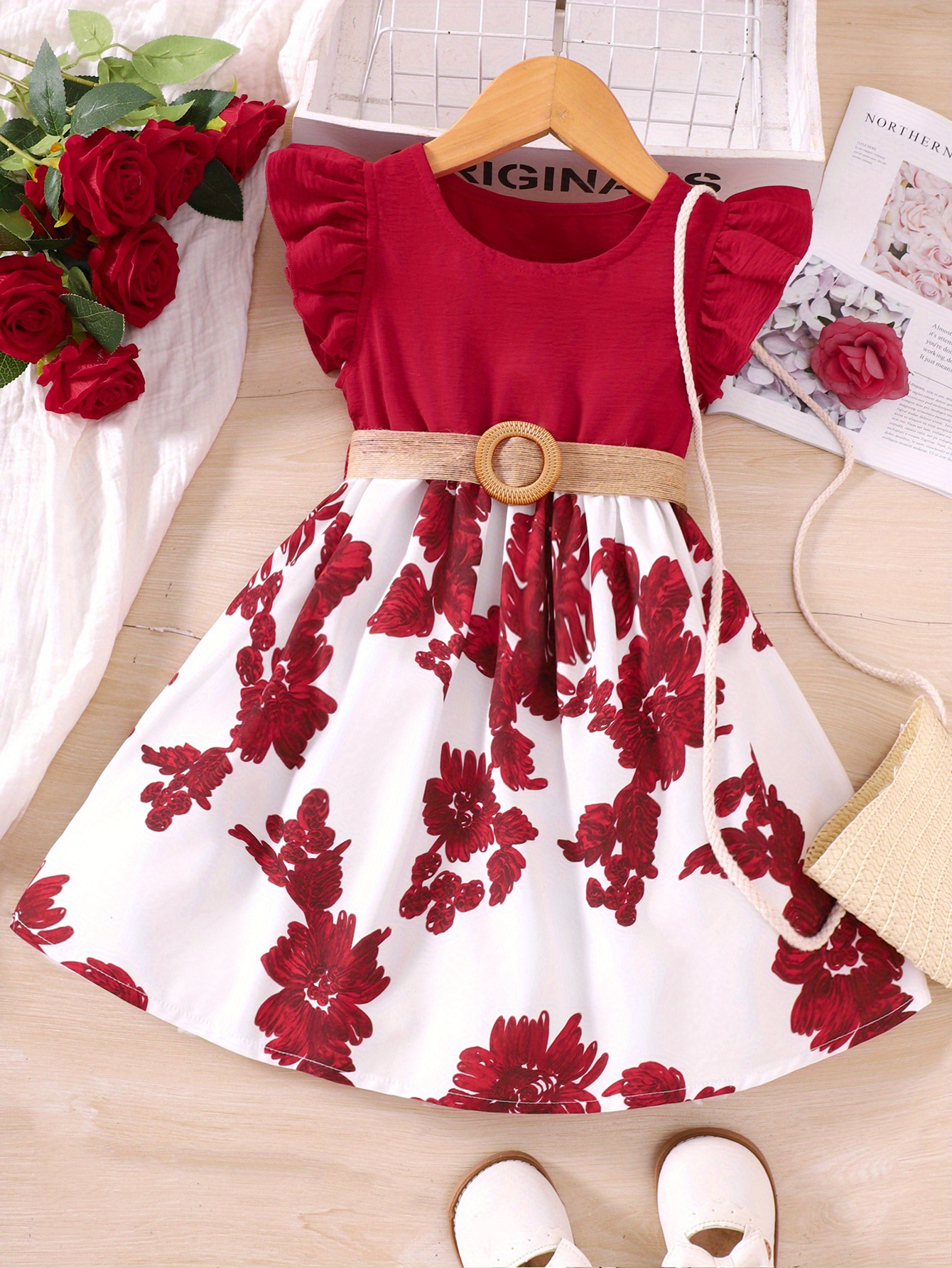 Girls Casual Dress Floral Graphic Ruffle Flying Sleeve Midi - Temu Norway