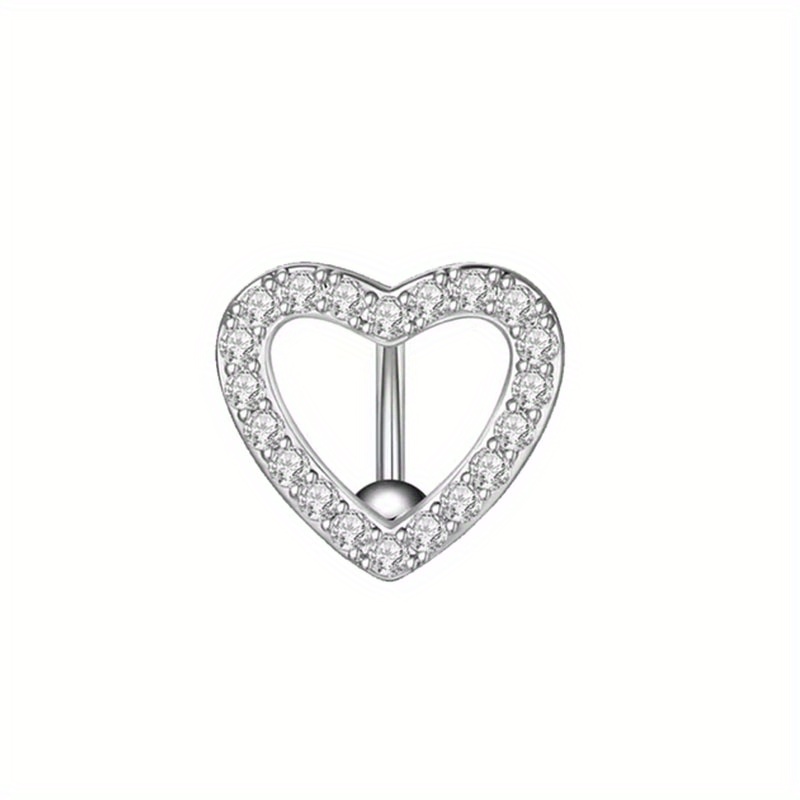 Hollow Out Love Heart Shape Belly Button Ring, Zircon Inlaid Navel Piercing