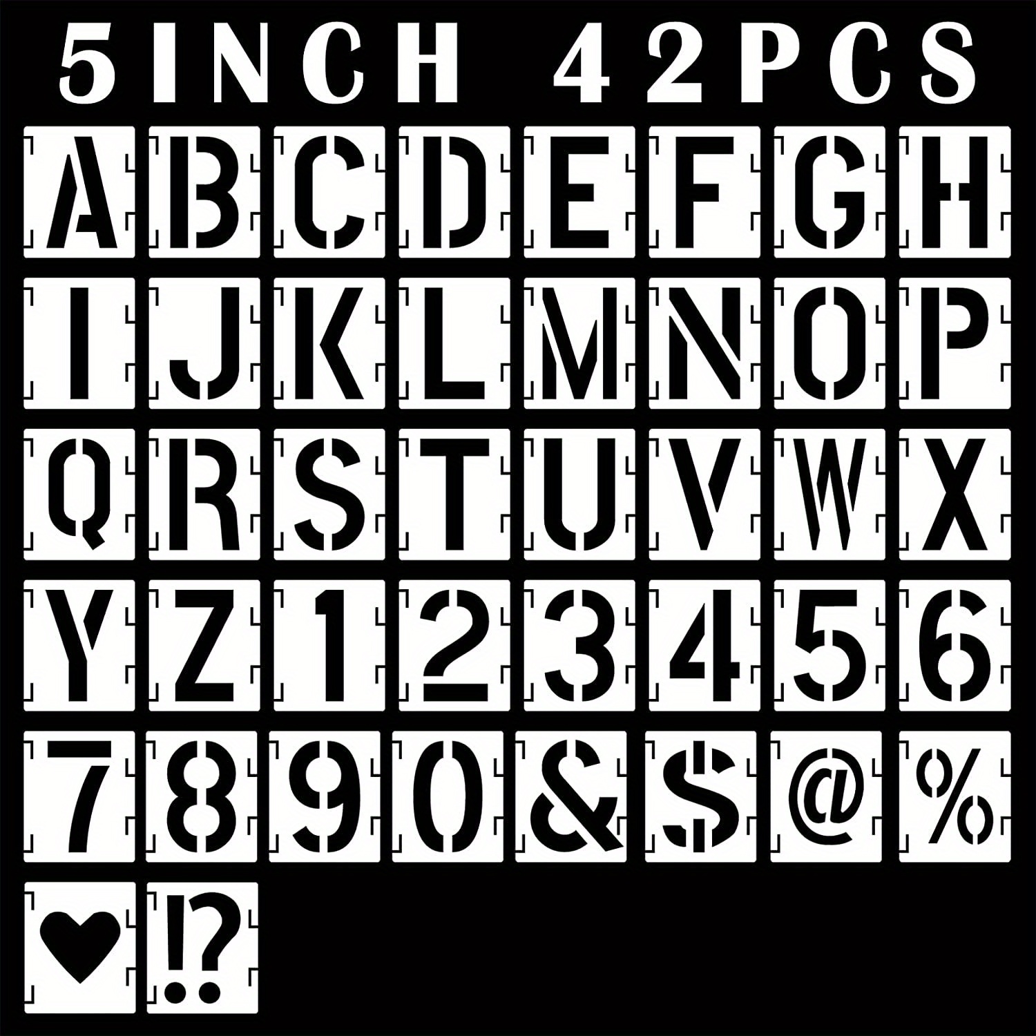 2 Inch Letter Stencils Symbol Numbers Craft Stencils for Painting on Wood,  47 Pcs Reusable Alphabet Templates Interlocking Stencil Kit for Wall Fabric