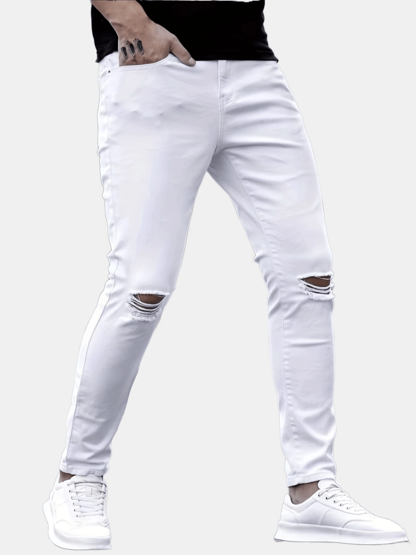 Men's Plain Ripped Skinny Fit Jeans - Temu