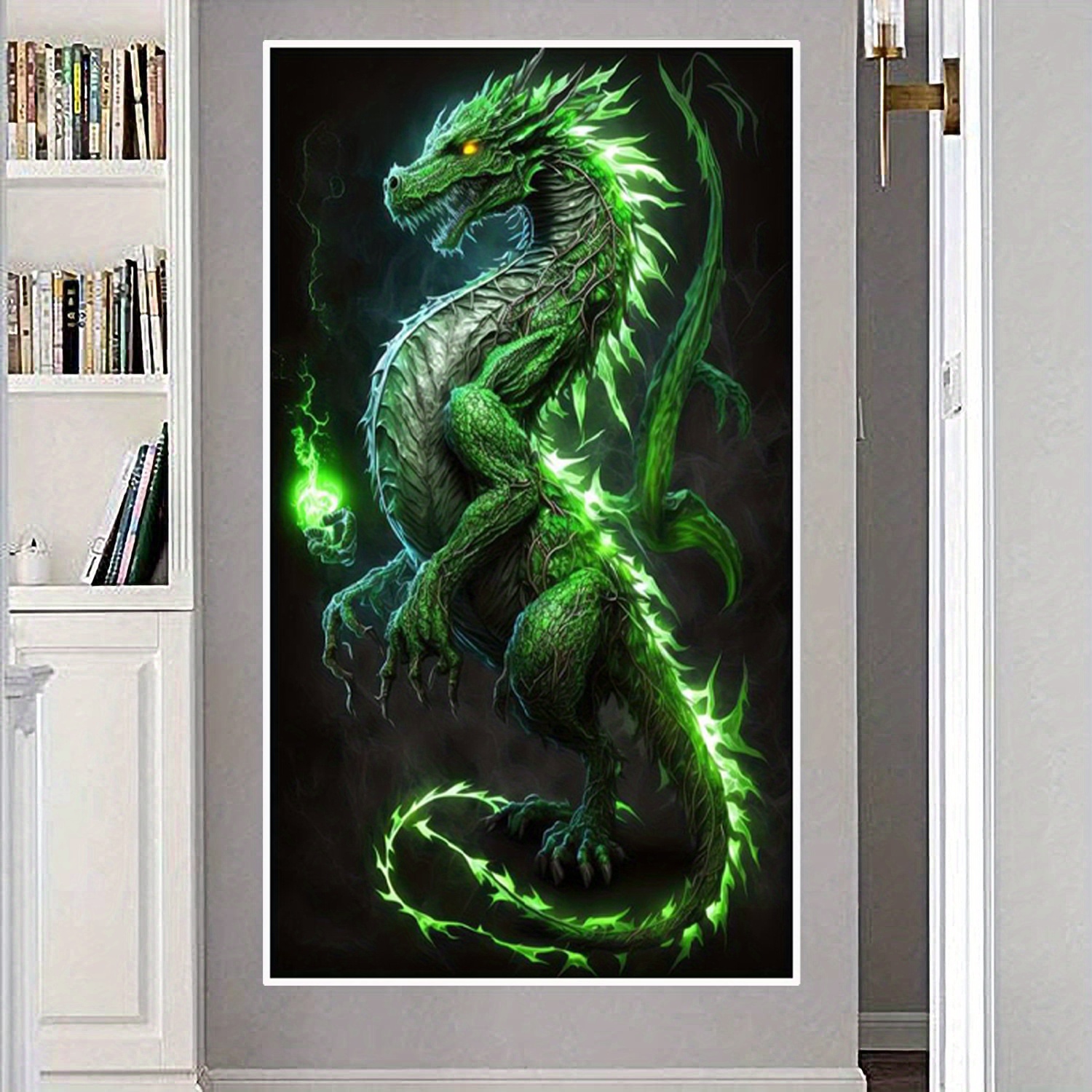 5d Diy Large Size Diamond Painting Kit Fierce Animal Green - Temu