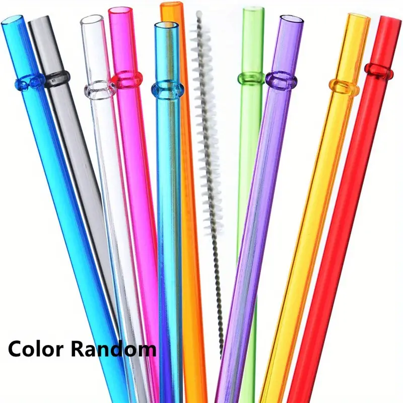 12 Pieces Of Plastic Reusable Straws With Cleaning Brush, Dishwasher Safe