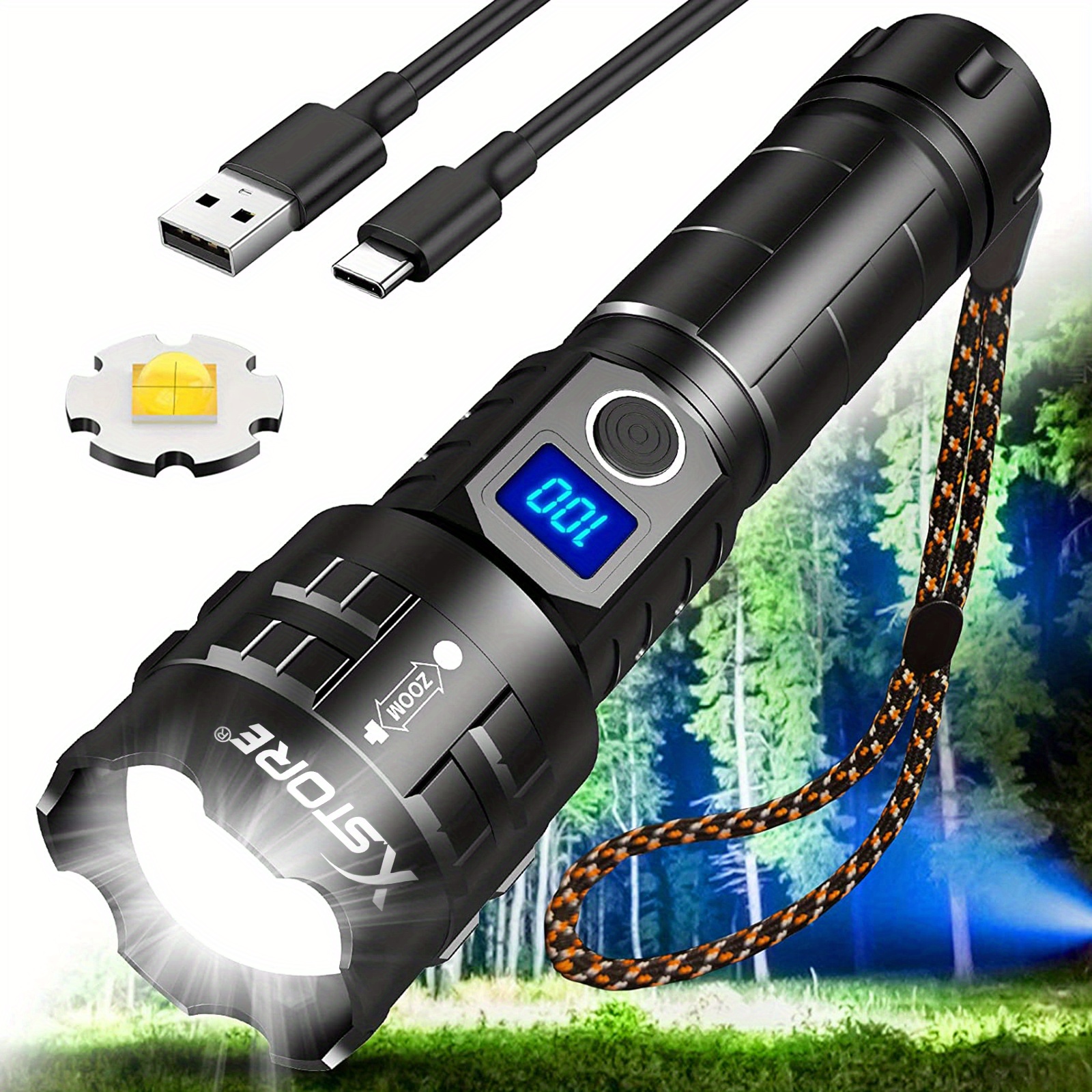 100000 Lumens Powerful Flashlight, Rechargeable Waterproof Searchlight  XHP70 Super Bright Handheld Led Flashlight Tactical Flashlight 26650  Battery