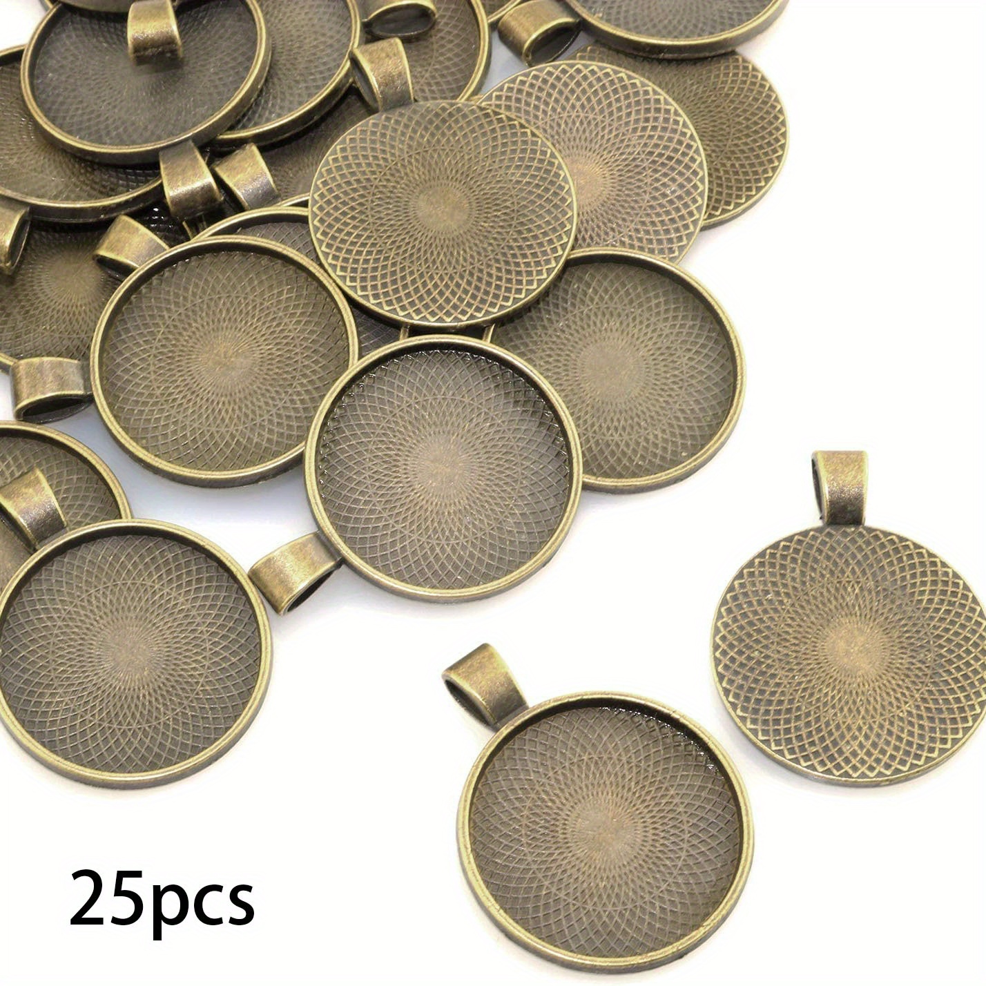 10pcs/lot 25mm Cabochon Pendant Base Settings Ancient Silver Bezels Charms  For DIY Jewelry Making Necklace Keychain Accessories