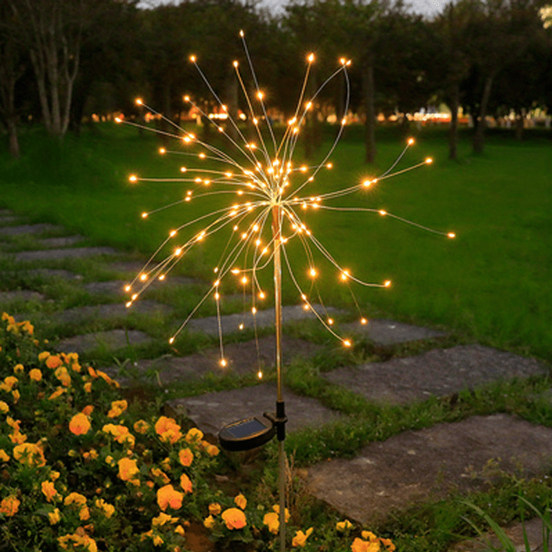 LED Solar Panel Ground Mounted Fireworks Lamp Dandelion Light