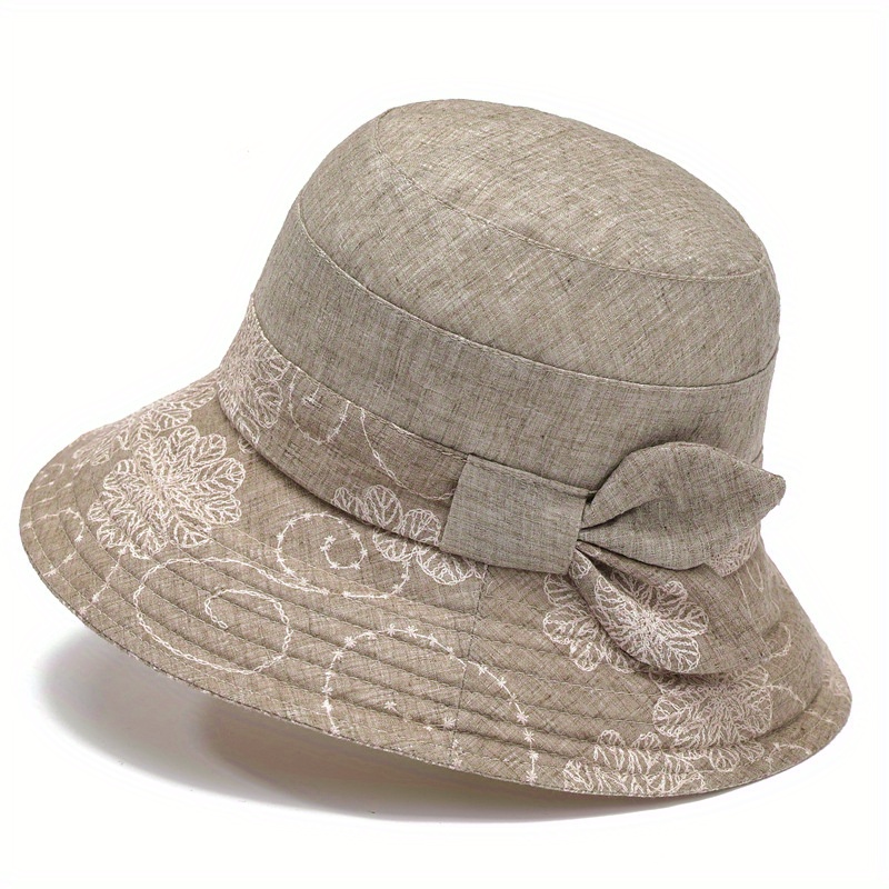 Vintage Flower Embroidery Bucket Hat Plain Casual Lightweight Sun Hat