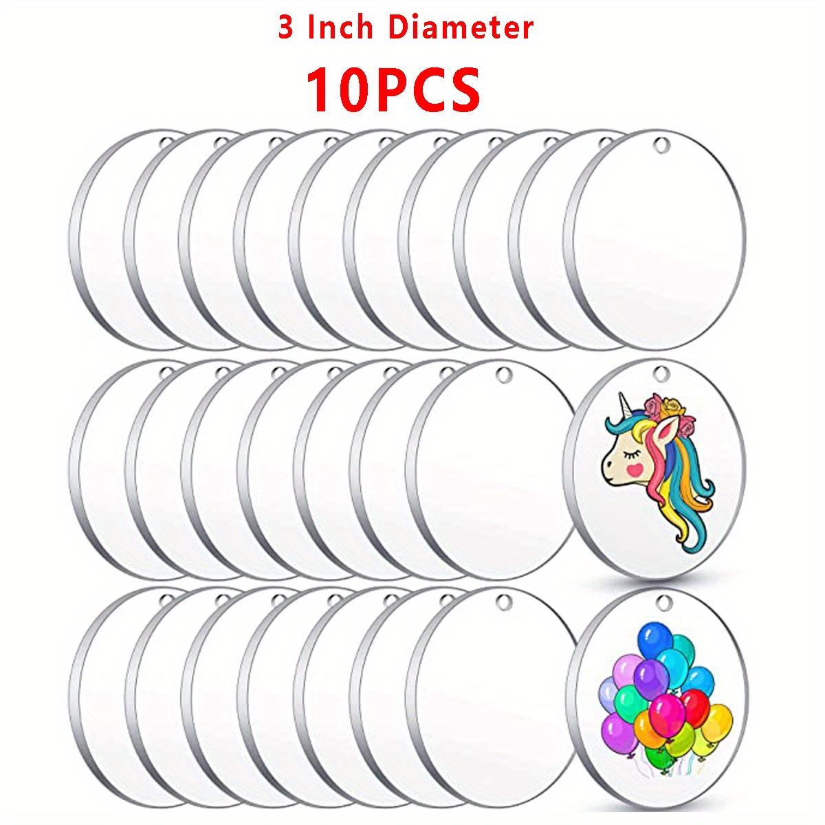 10Pcs Acrylic Circle Blanks Clear Acrylic Rounds with Hole 2 Inch