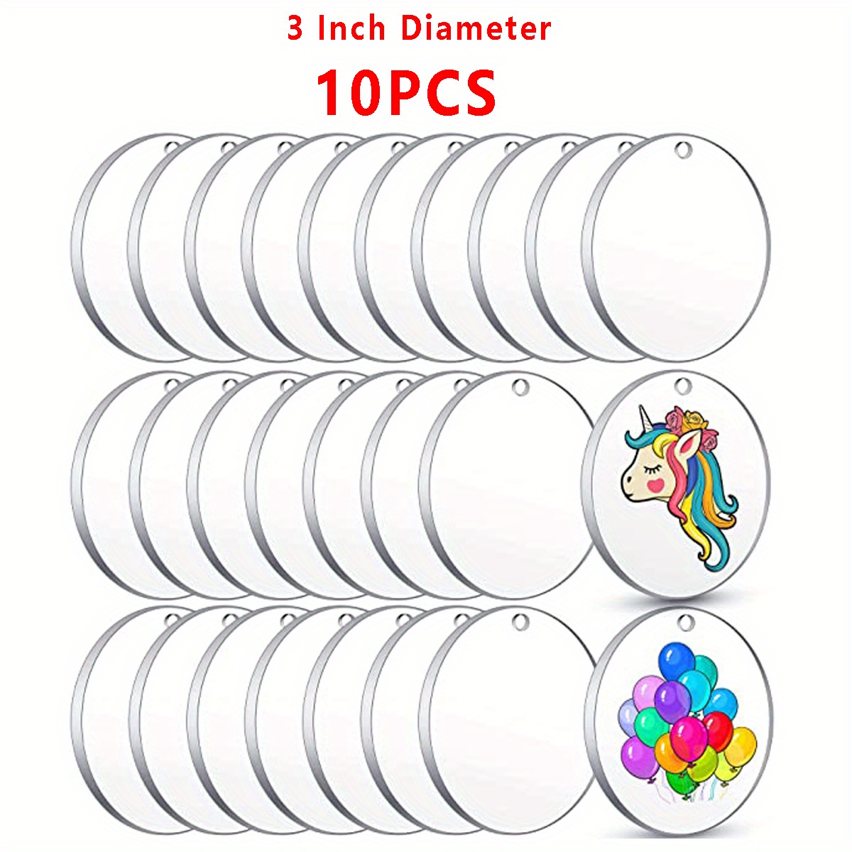 Temu 10pcs Acrylic Keychain Blanks,1.5 2 3 4inches Circle Acrylic Blanks with Hole,Clear Acrylic Discs Circles Bulk for Keychains Ornament Painting and