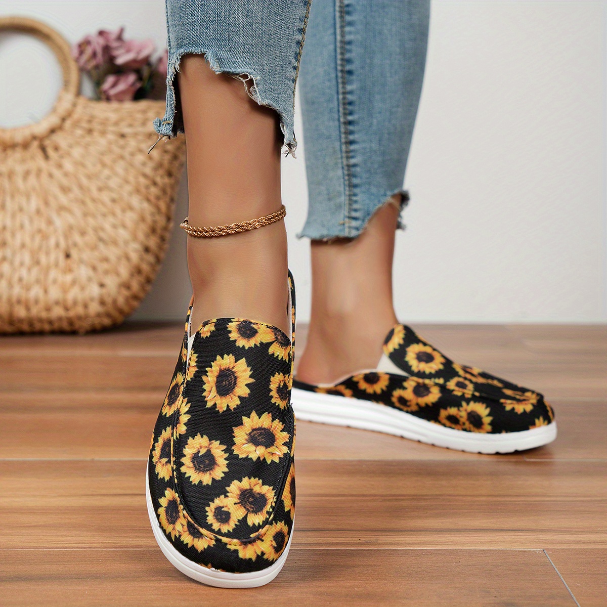 Women s Sunflower Print Mules Sneakers 
