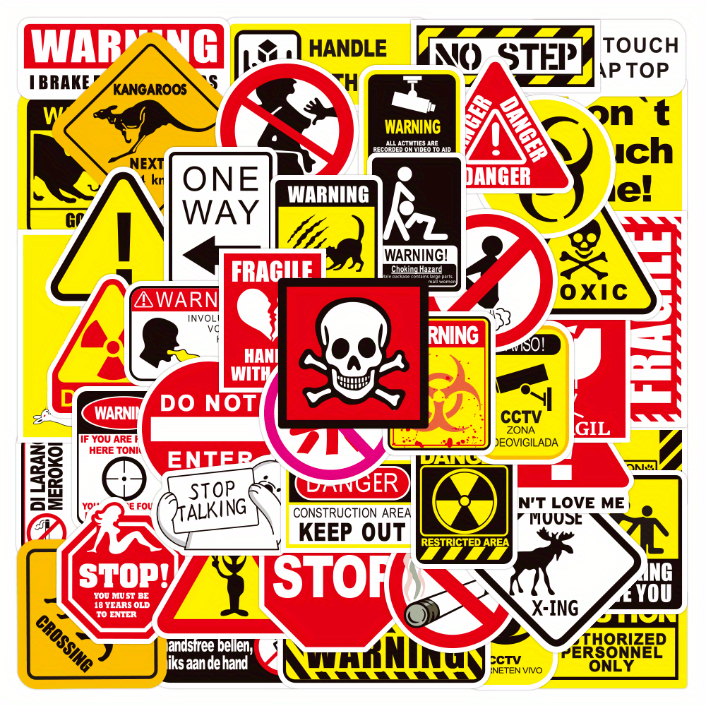 50pcs Warning Stickers, Warning Signs Vinyl Waterproof Stickers