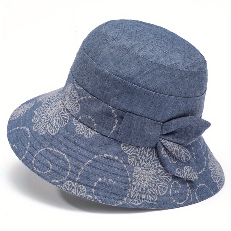 Vintage Flower Embroidery Bucket Hat Plain Casual Lightweight Sun Hat