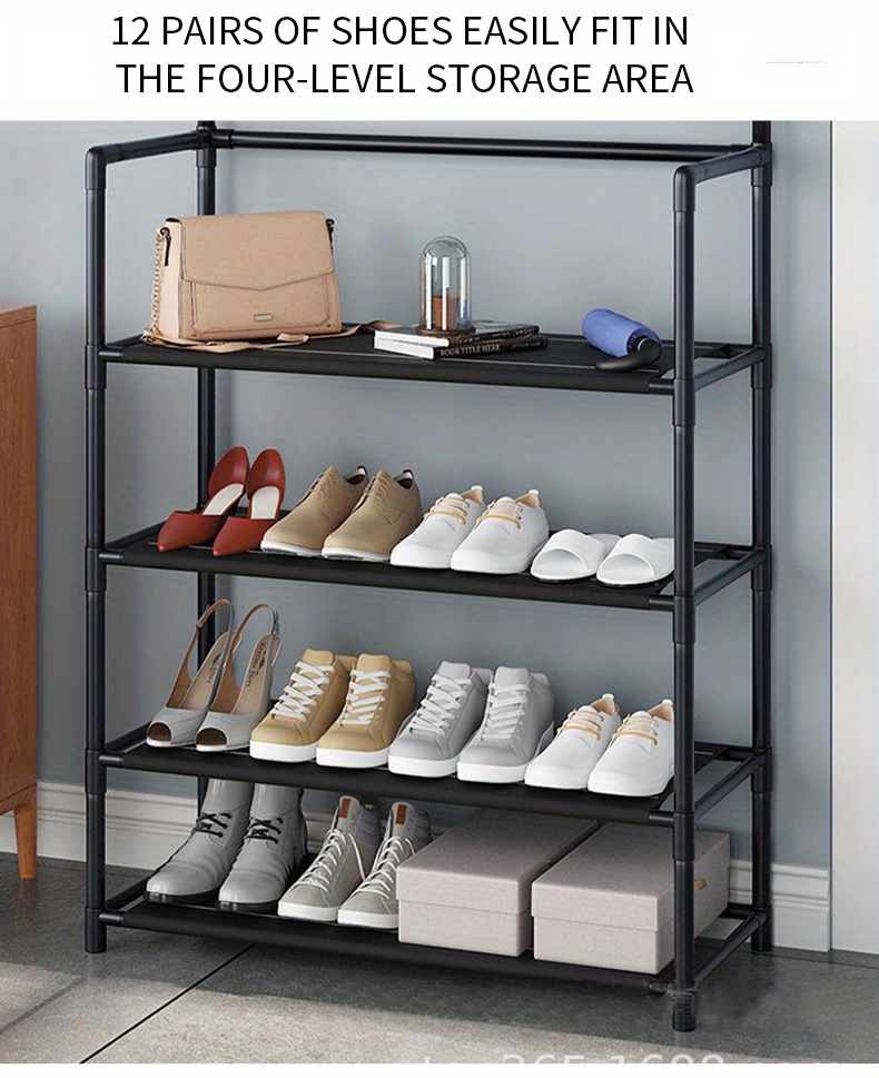 Coat and Shoe Rack, Hall Tree with 5-Tier Shoe Rack, 12 Pairs Shoe