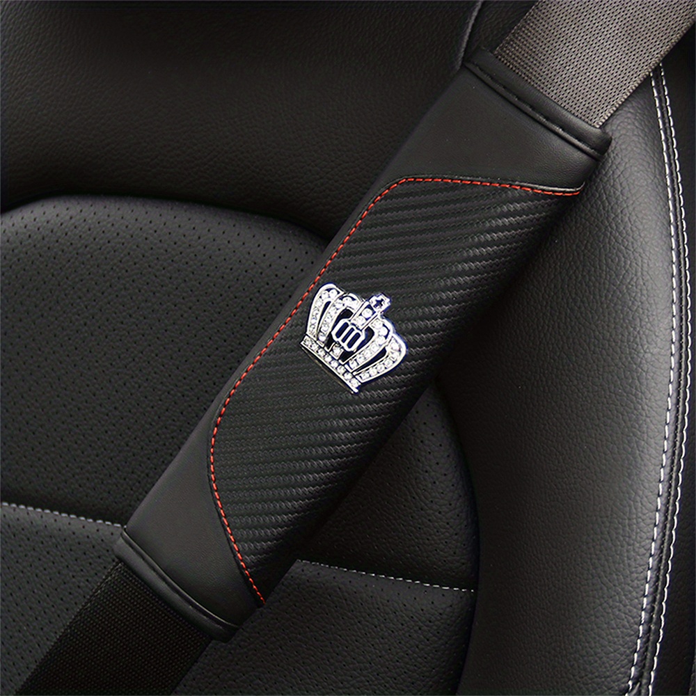 Image of Car Seat Belt Shoulder Pad Cover, Pu Leather With Carbon Fiber And Rhinestone , Auto Accessory